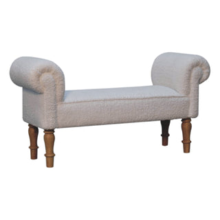 Ivory Bedroom Bench White Boucle - side angle view