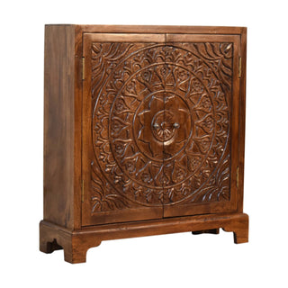 Jorah Display Cabinet Hand-Carved Mandala - side angle view