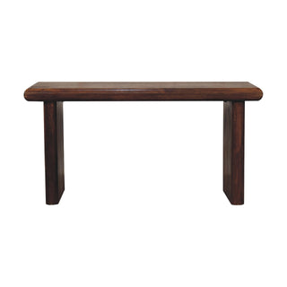 Front view of Koda Shoe Bench Solid Mango Wood Flat Slab Legs Chestnut Finish Japandi
