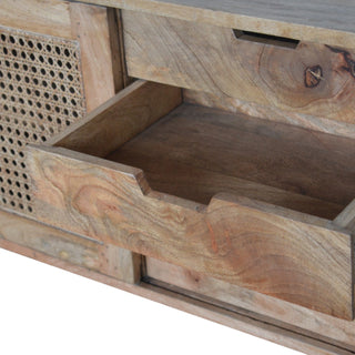 Side angle view of Larissa Rattan Chest of Drawers Cane Door 4 Drawer Hybrid Natural Rattan