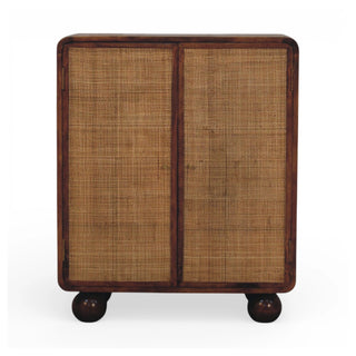 Front view of Larissa Rattan Wardrobe Cane Double Doors Chestnut Bun Feet Natural Rattan