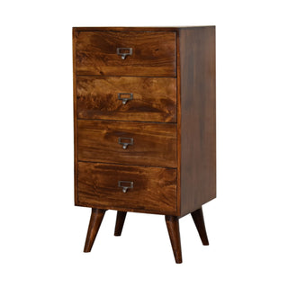 Side angle view of Ledger Filing Cabinet Four-Drawer Dark Chestnut Label-Pull Home Office