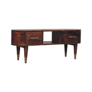 Loren Media Unit Dark Mango Wood - curved body profile detail