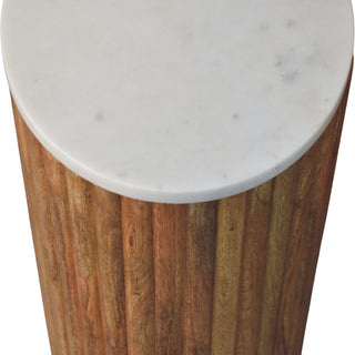 Luma Marble Side Table Fluted Cylindrical Mango Wood - lifestyle living room