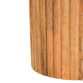 Luma Marble Side Table Fluted Cylindrical Mango Wood - side angle view