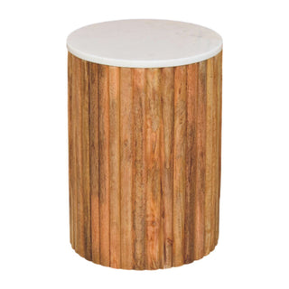 Luma Marble Side Table Fluted Cylindrical Mango Wood - product white background