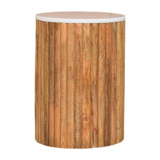 Luma Marble Side Table Fluted Cylindrical Mango Wood - front view