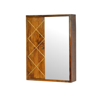 Lyra Bathroom Mirror Cabinet - diamond brass inlay frame detail close-up