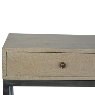 Side view of Mango Wood Metal Base Console Table, showing the tabletop, frame and furniture finish