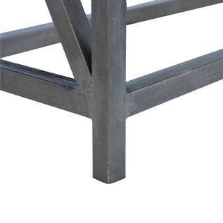 Finish detail view of Mango Wood Metal Base Console Table, showing the tabletop, frame and furniture finish