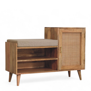 Side view of Mid-Century Bench with Storage | Solid Oak Wood, showing the seat, legs and furniture silhouette