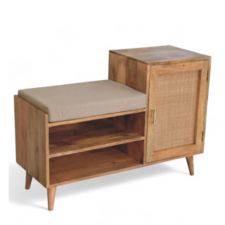 Close-up of finish detail on Mid-Century Bench with Storage | Solid Oak Wood