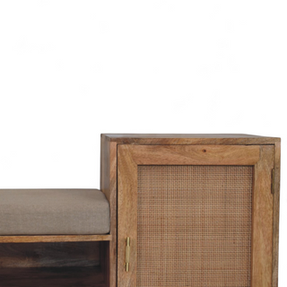 Leg detail view of Mid-Century Bench with Storage | Solid Oak Wood, showing the seat, legs and furniture silhouette
