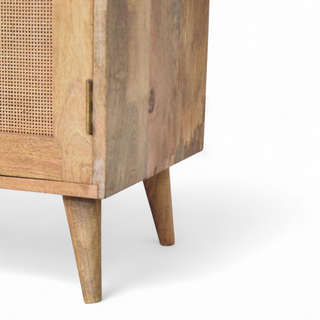 Rear angle view of Mid-Century Bench with Storage | Solid Oak Wood, showing the seat, legs and furniture silhouette