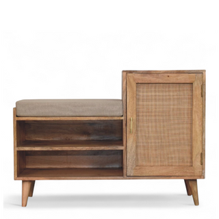 Front view of Mid-Century Bench with Storage | Solid Oak Wood, showing the seat, legs and furniture silhouette