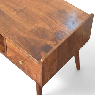 Mid-Century Chestnut Solid Wood Media Stand Elevated Design - doors open interior