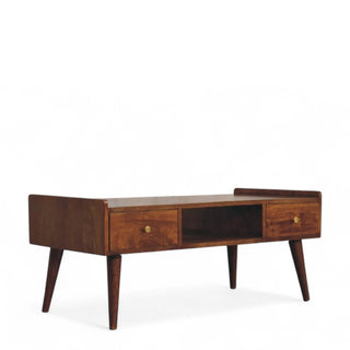 Mid-Century Chestnut Solid Wood Media Stand Elevated Design - lifestyle living room