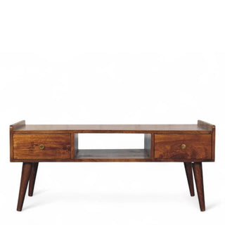 Mid-Century Chestnut Solid Wood Media Stand Elevated Design - front view