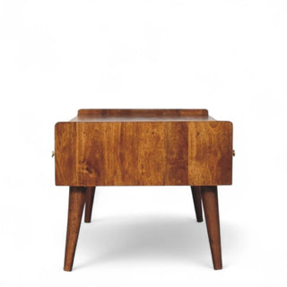 Mid-Century Chestnut Solid Wood Media Stand Elevated Design - leg detail close up