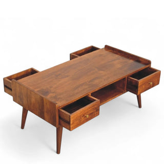 Mid-Century Chestnut Solid Wood Media Stand Elevated Design - side angle view