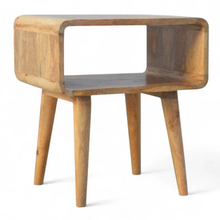 Mid-Century Modern Solid Wood Nightstand with Open Shelf - drawer open detail