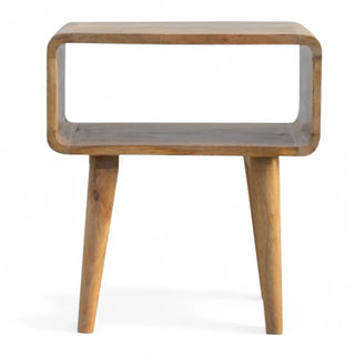 Mid-Century Modern Solid Wood Nightstand with Open Shelf - front view