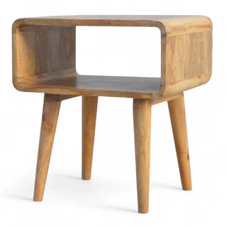 Mid-Century Modern Solid Wood Nightstand with Open Shelf - side angle view