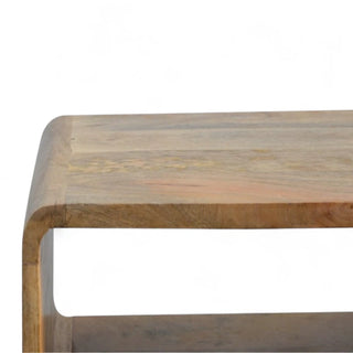 Mid-Century Modern Solid Wood Nightstand with Open Shelf - top surface view