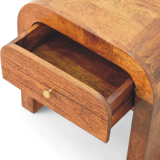 Mid-Century Solid Wood Nightstand with Drawer - side angle view
