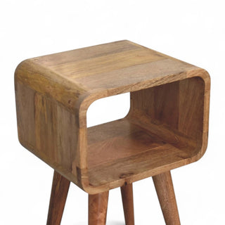 Mid-Century Solid Wood Nightstand with Open Shelf - rear profile view