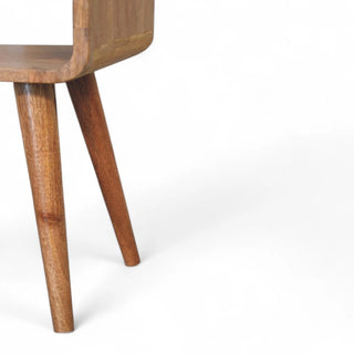 Mid-Century Solid Wood Nightstand with Open Shelf - side angle view
