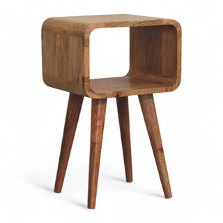 Mid-Century Solid Wood Nightstand with Open Shelf - top surface view