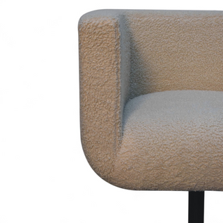 Back view of Mid Century Cream Bouclé Swivel Armchair with Black Base with black cream bouclé