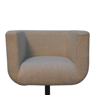 Close-up of fabric texture on Mid Century Cream Bouclé Swivel Armchair with Black Base