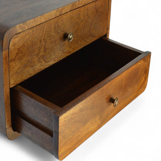 Mid-Century Floating Nightstand Curved Chestnut - side angle view
