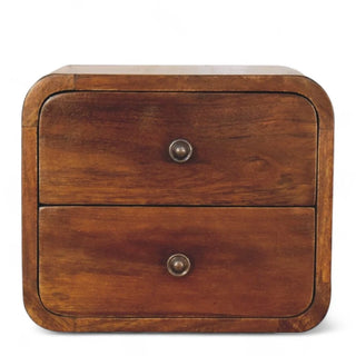Mid-Century Floating Nightstand Curved Chestnut - front view