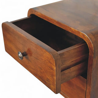 Mid-Century Floating Nightstand Curved Chestnut - side angle view
