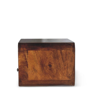 Mid-Century Floating Nightstand Large Curved Chestnut - drawer open detail