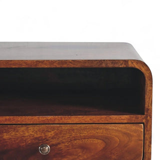 Mid-Century Floating Nightstand Large Curved Chestnut - wood grain close up