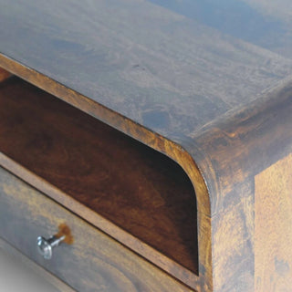 Mid-Century Floating Nightstand Large Curved Chestnut - side angle view