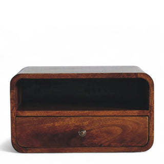 Mid-Century Floating Nightstand Large Curved Chestnut - front view