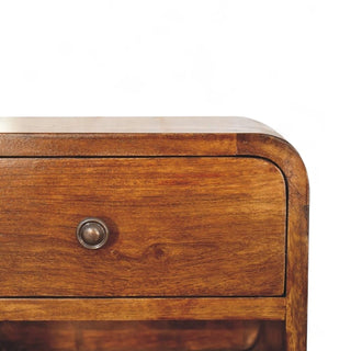 Mid-Century Floating Nightstand Mini Curved Chestnut - drawer open detail