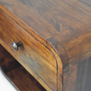 Mid-Century Floating Nightstand Mini Curved Chestnut - wood grain close up