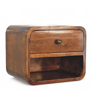 Mid-Century Floating Nightstand Mini Curved Chestnut - lifestyle bedroom