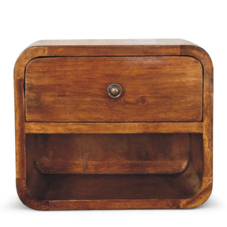 Mid-Century Floating Nightstand Mini Curved Chestnut - front view
