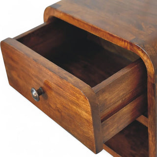 Mid-Century Floating Nightstand Mini Curved Chestnut - side angle view