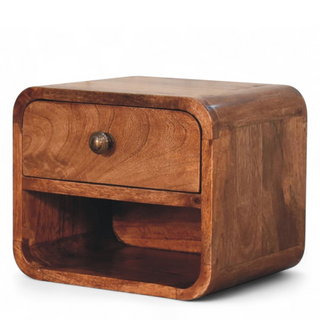 Mid-Century Floating Nightstand Mini Honey Caramel - drawer open detail