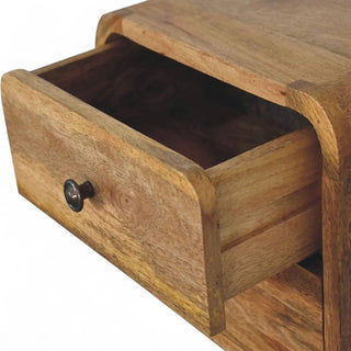 Mid-Century Floating Nightstand Mini Oak-Ish Curved - side angle view