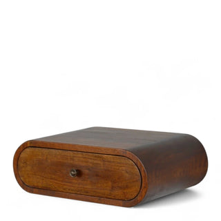 Mid-Century Floating Nightstand Round Chestnut Design - wood grain close up
