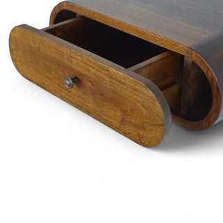 Mid-Century Floating Nightstand Round Chestnut Design - side angle view